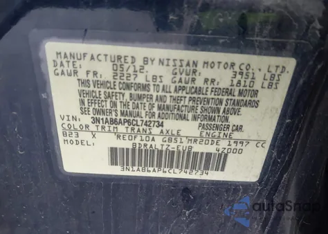 2012 Nissan Sentra 2.0 S из США, поврежденный, VIN 3N1AB6AP6CL742734